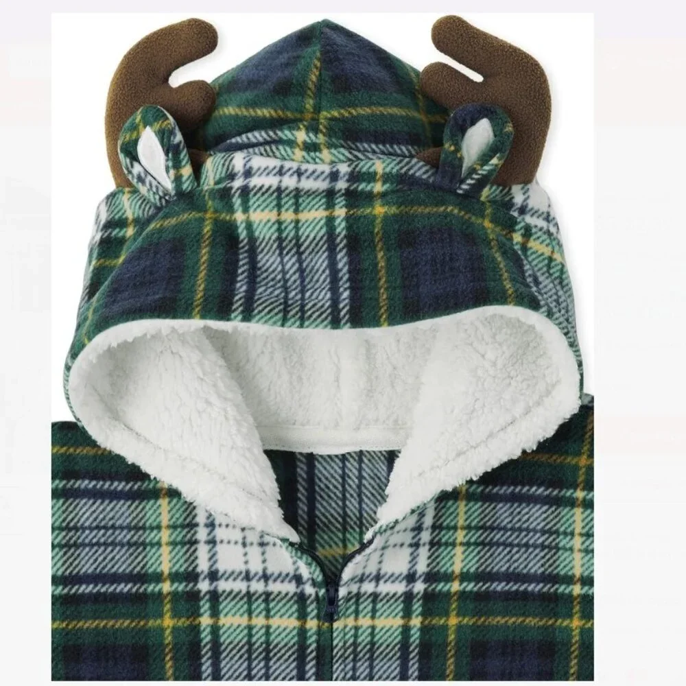 Children's Place Adult Buffalo Plaid Fleece One Piece Medium Pajama Set